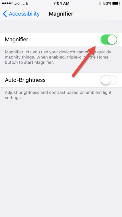 enable magnifier ios 10 in accessibility