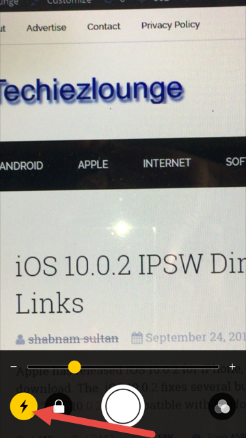 tap on electric bolt icon to turn on flash