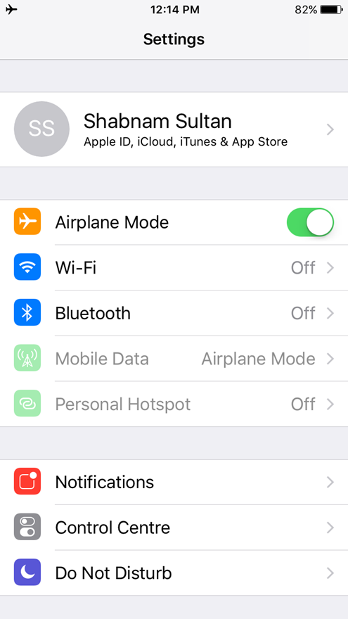 turn on airplane mode