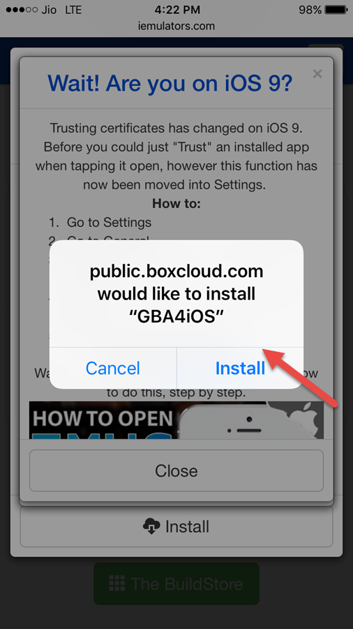 tap on popup of GBA4iOS