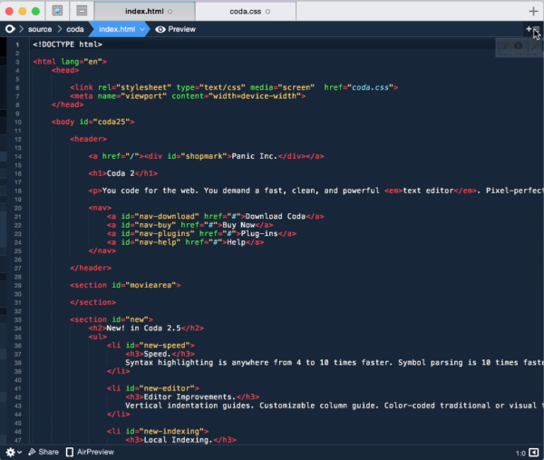 indexing files coda 2