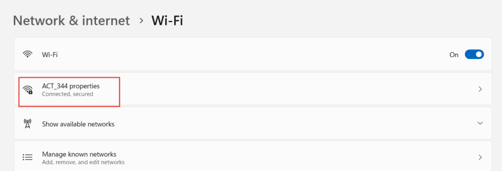 select wifi properties in Windows