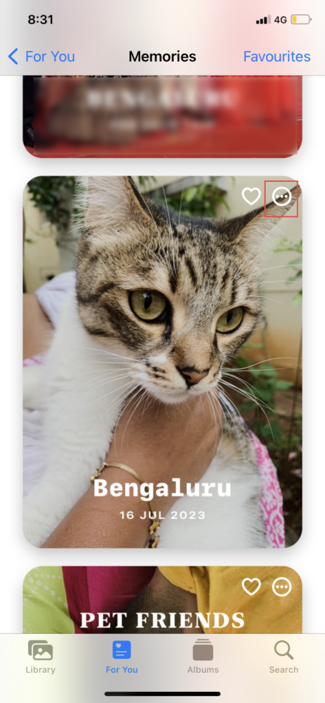 select a memory and tap on three dots to delete memories on iphone
