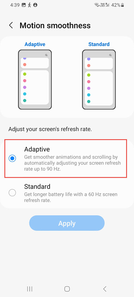 select refresh rate to boost Android gaming