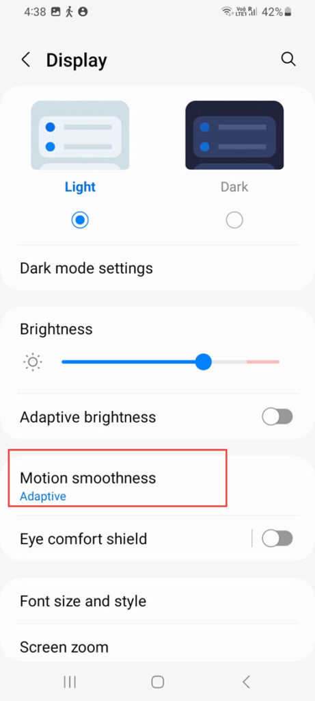 choose Motion smoothness for Android gaming