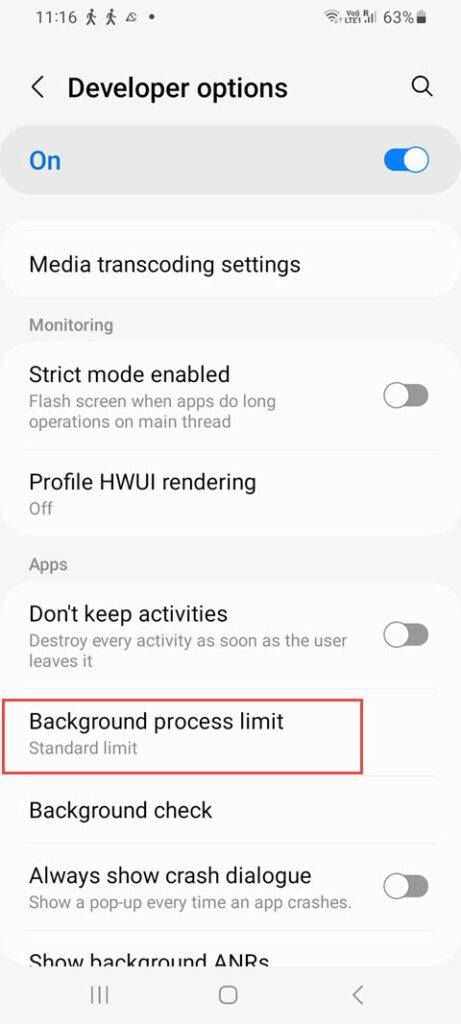 select background process limit