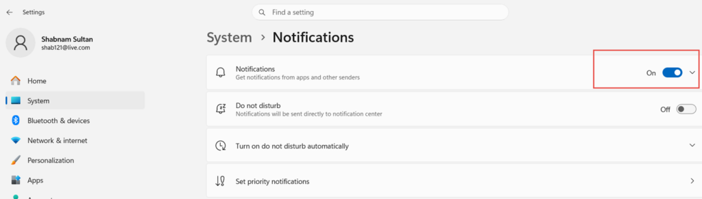 notification settings in windows 11
