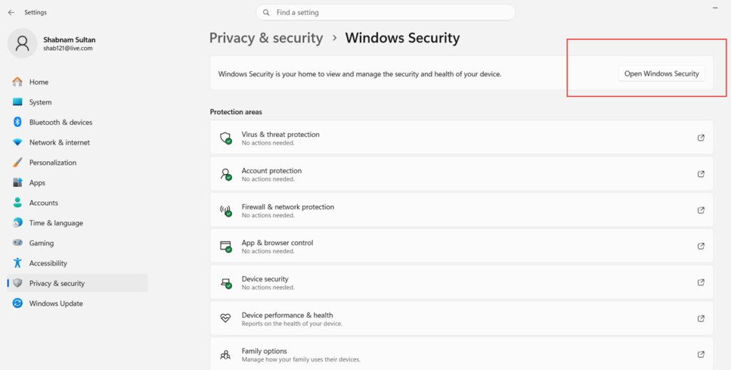 windows security in windows 11