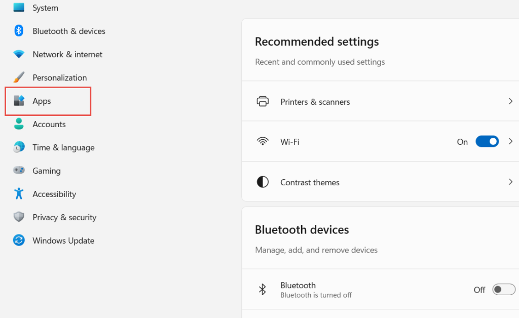 screenshot of settings go to apps to speed up windows