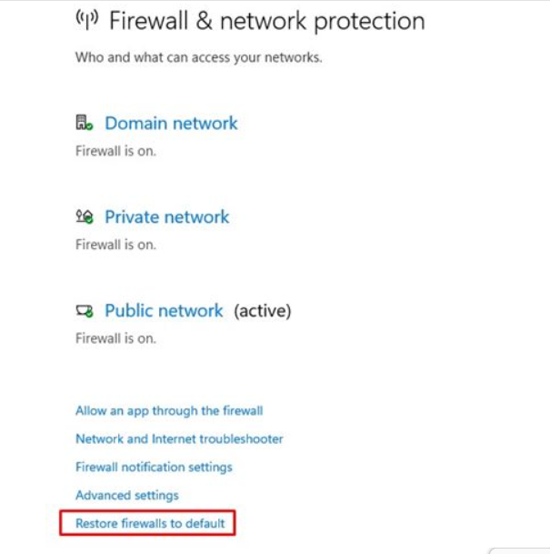 Reset Firewall Settings to default